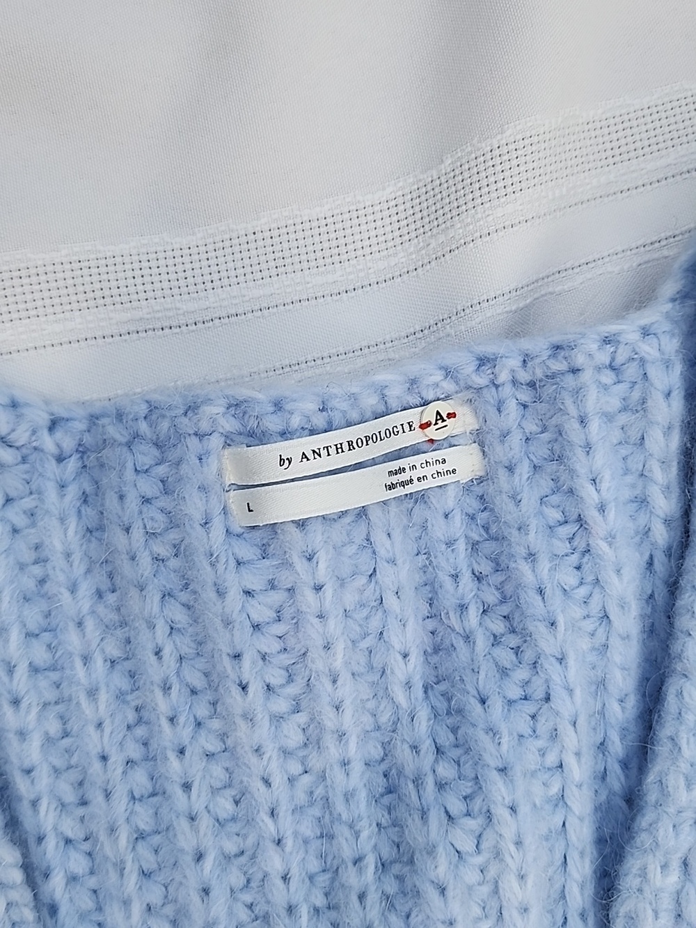 ANTHROPOLOGIE SWEATER RAMONA NWT BLUE V-neck Pullover Cable 7%Angora Knit - Picture 2 of 6